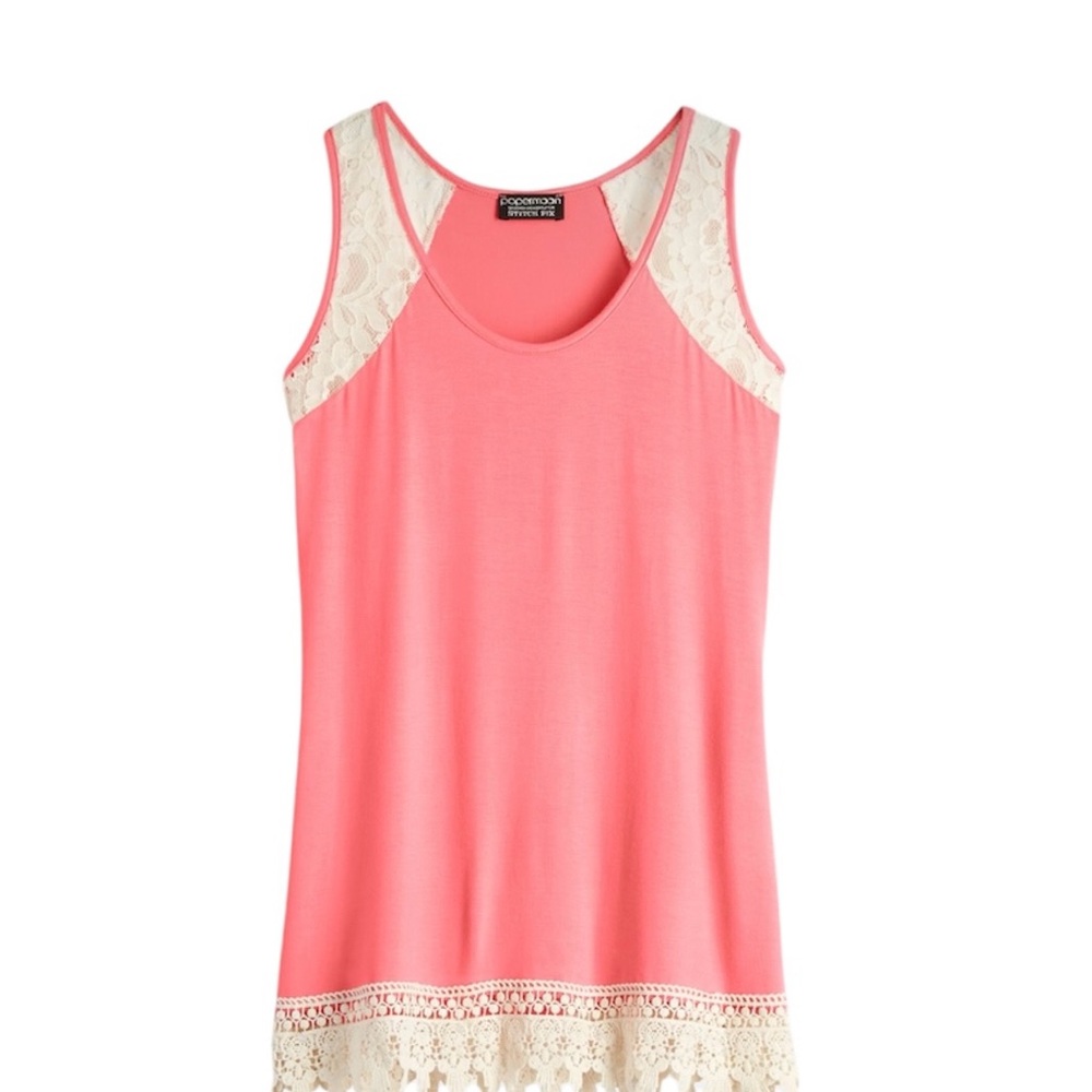 PAPERMOON
Kalli Crochet Trim Knit Top, Coral with Crochet detail, size M